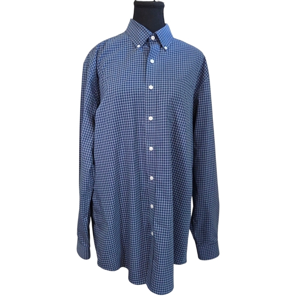 L.L. Bean Navy Checkered Button Down Shirt Size Large Tall